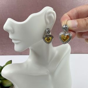 Silver Yellow Colored Heart Dangle Drop Earrings Women Jewelry